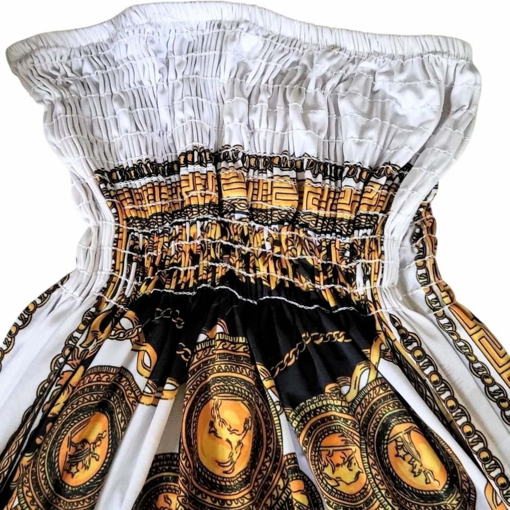 Italian Baroque Medallion Greek Key Mini Strapless Sundress Sz. L - Picture 2 of 7